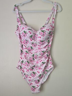 Betsey Johnson Pink Floral Bandeau Swimsuit (XL)